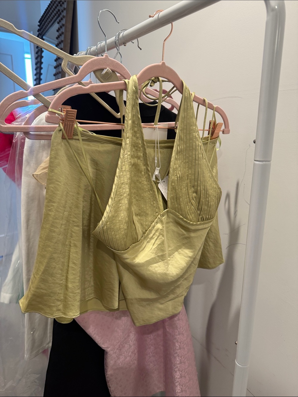 NIA Devon top and Nicolas Skirt Lime Satin Set - Picture 4 of 4